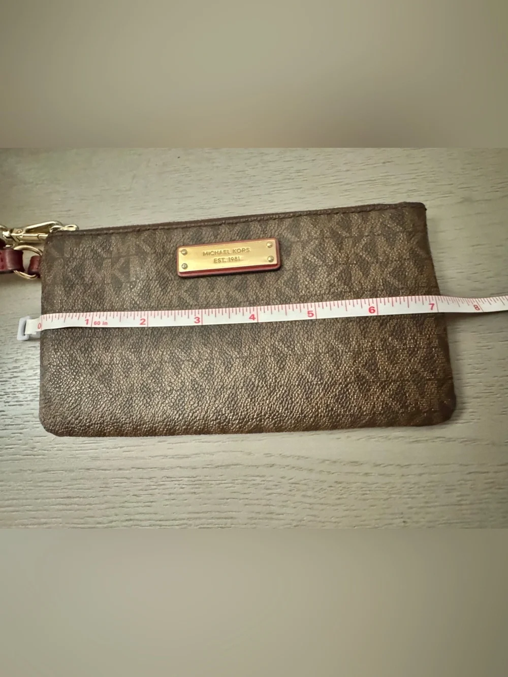 Michael Kors Signature Brown Logo Wristlet Zip Pouch